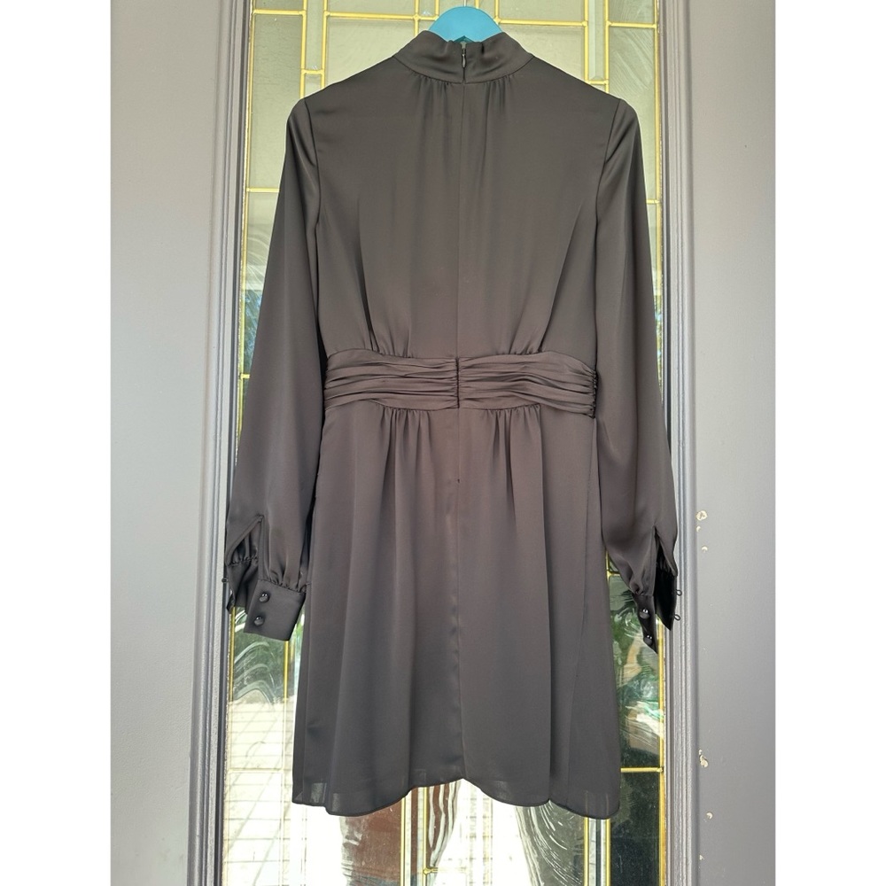 Ramy Brook Black Satin Long-Sleeve Keyhole Wrap Dress, 4 NWT - Picture 4 of 6